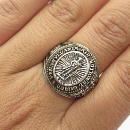 925 Sterling Silver Vintage Pennsylvania Air National Guard Signet Ring Size 11