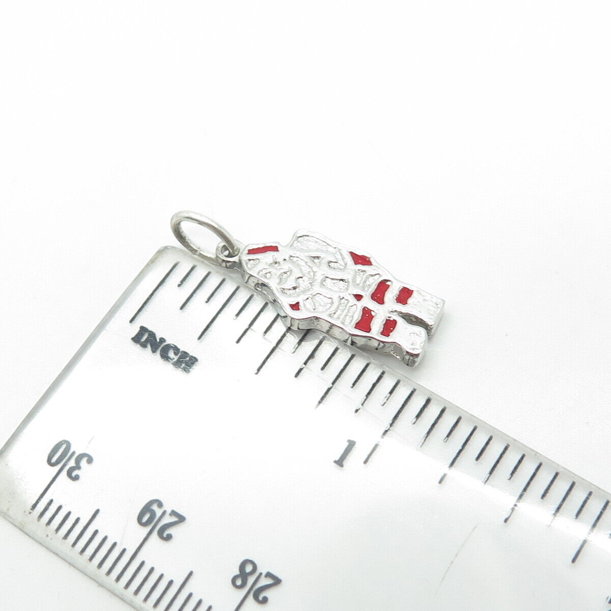 925 Sterling Silver Vintage Red Enamel Santa Claus Christmas Charm Pendant