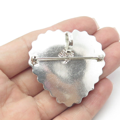 925 Sterling Silver 2-Tone Vintage Mexico Puffy Heart Pendant Pin Brooch