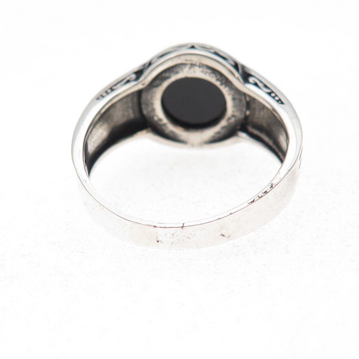 925 Sterling Silver Vintage Real Black Onyx Modernist Oxidized Ring Size 10.5