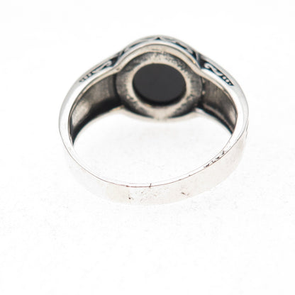 925 Sterling Silver Vintage Real Black Onyx Modernist Oxidized Ring Size 10.5