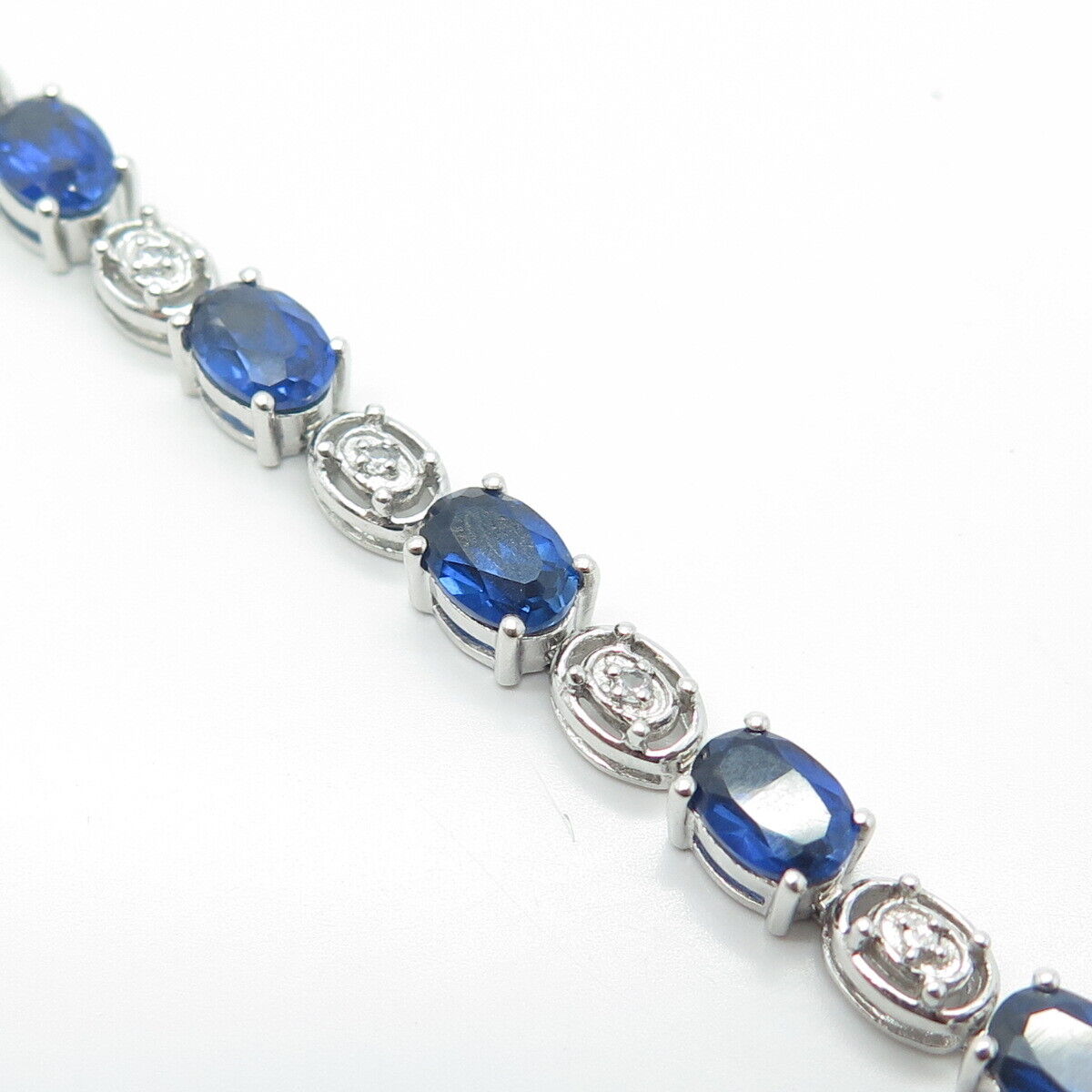 925 Sterling Silver  Lab-Created Sapphire & White Topaz Tennis Link Bracelet 7"