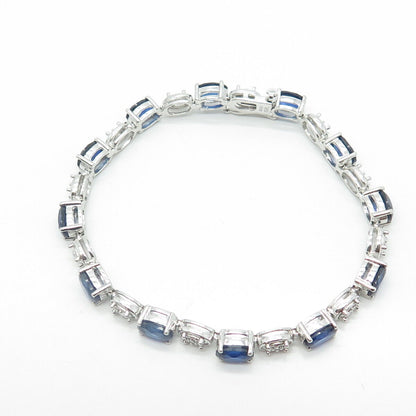 925 Sterling Silver  Lab-Created Sapphire & White Topaz Tennis Link Bracelet 7"