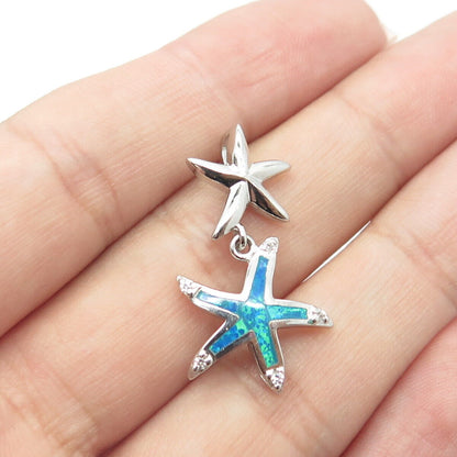 925 Sterling Silver Lab-Created Opal & C Z Sea Star Charm Pendant