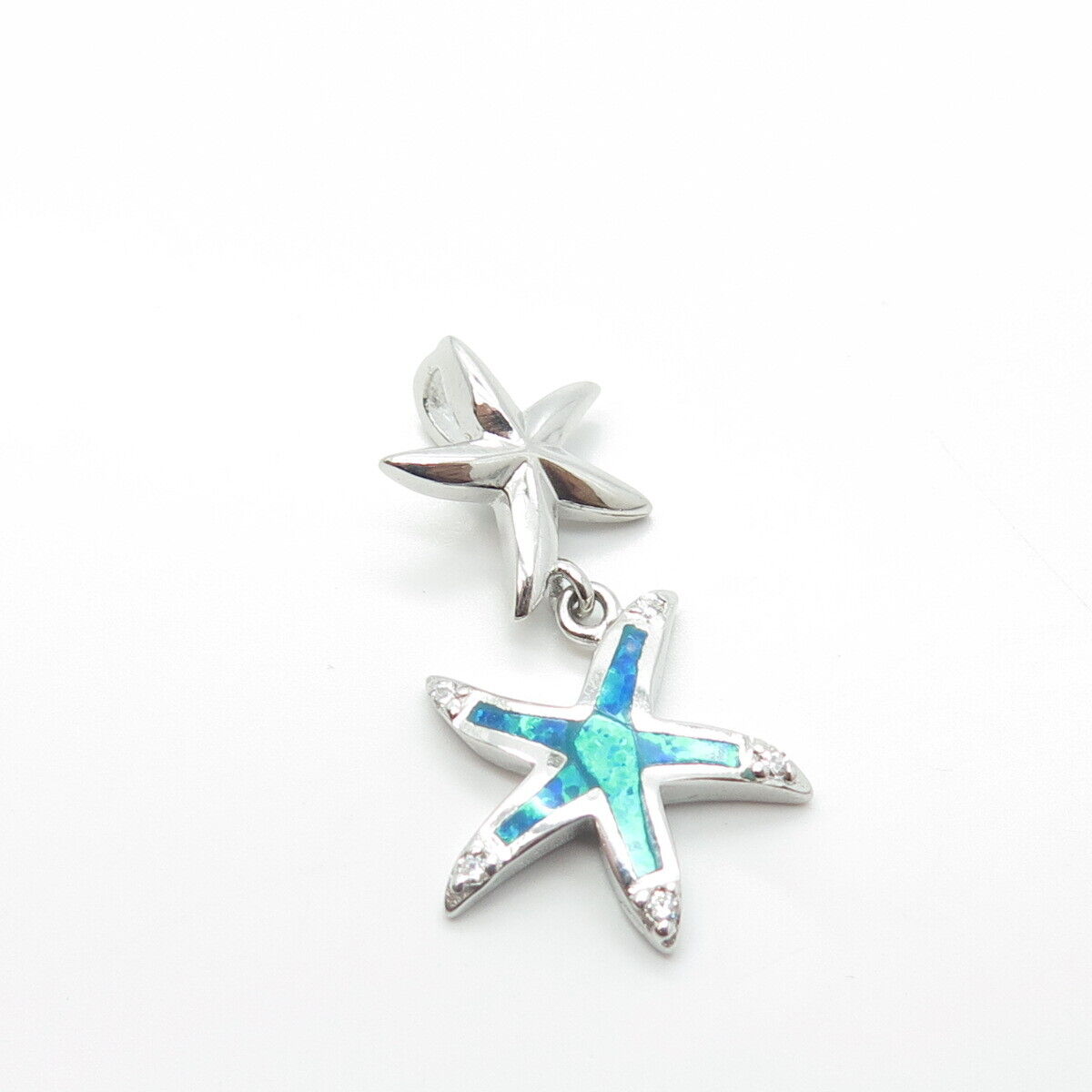 925 Sterling Silver Lab-Created Opal & C Z Sea Star Charm Pendant