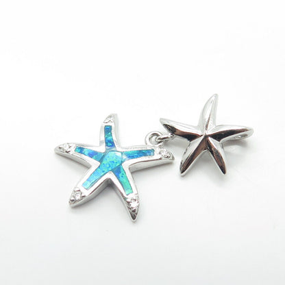 925 Sterling Silver Lab-Created Opal & C Z Sea Star Charm Pendant