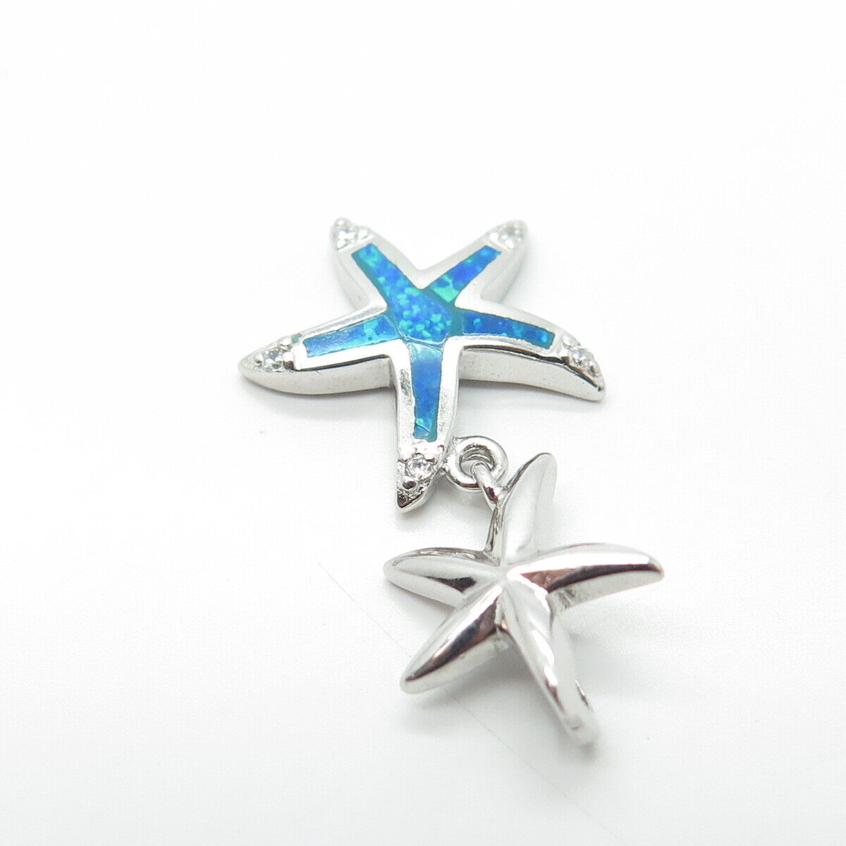 925 Sterling Silver Lab-Created Opal & C Z Sea Star Charm Pendant