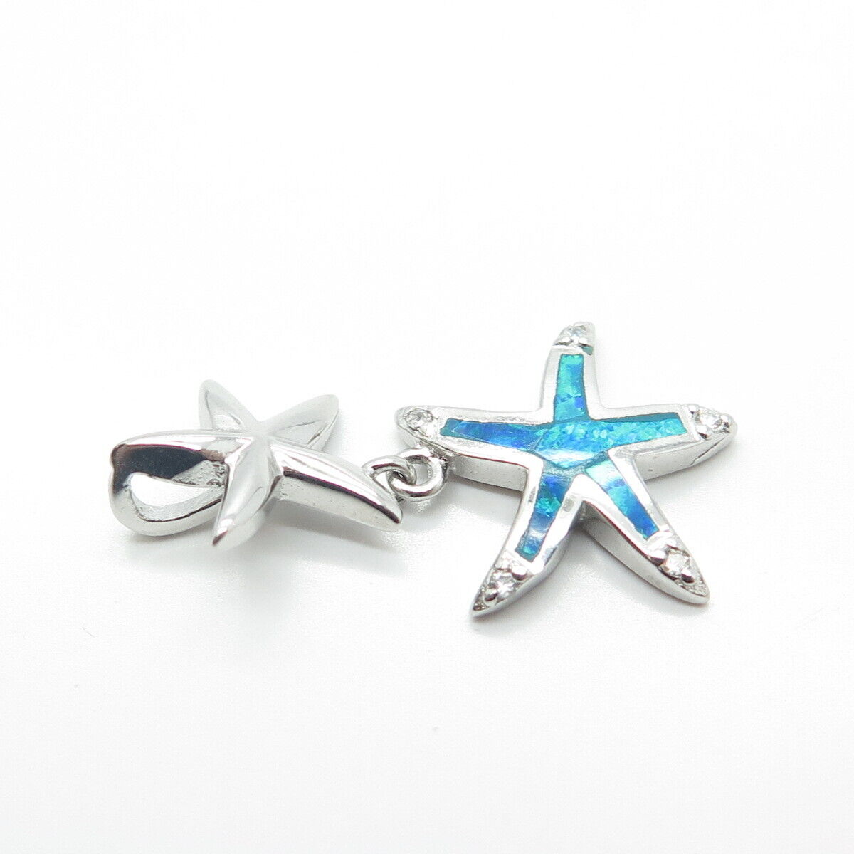 925 Sterling Silver Lab-Created Opal & C Z Sea Star Charm Pendant