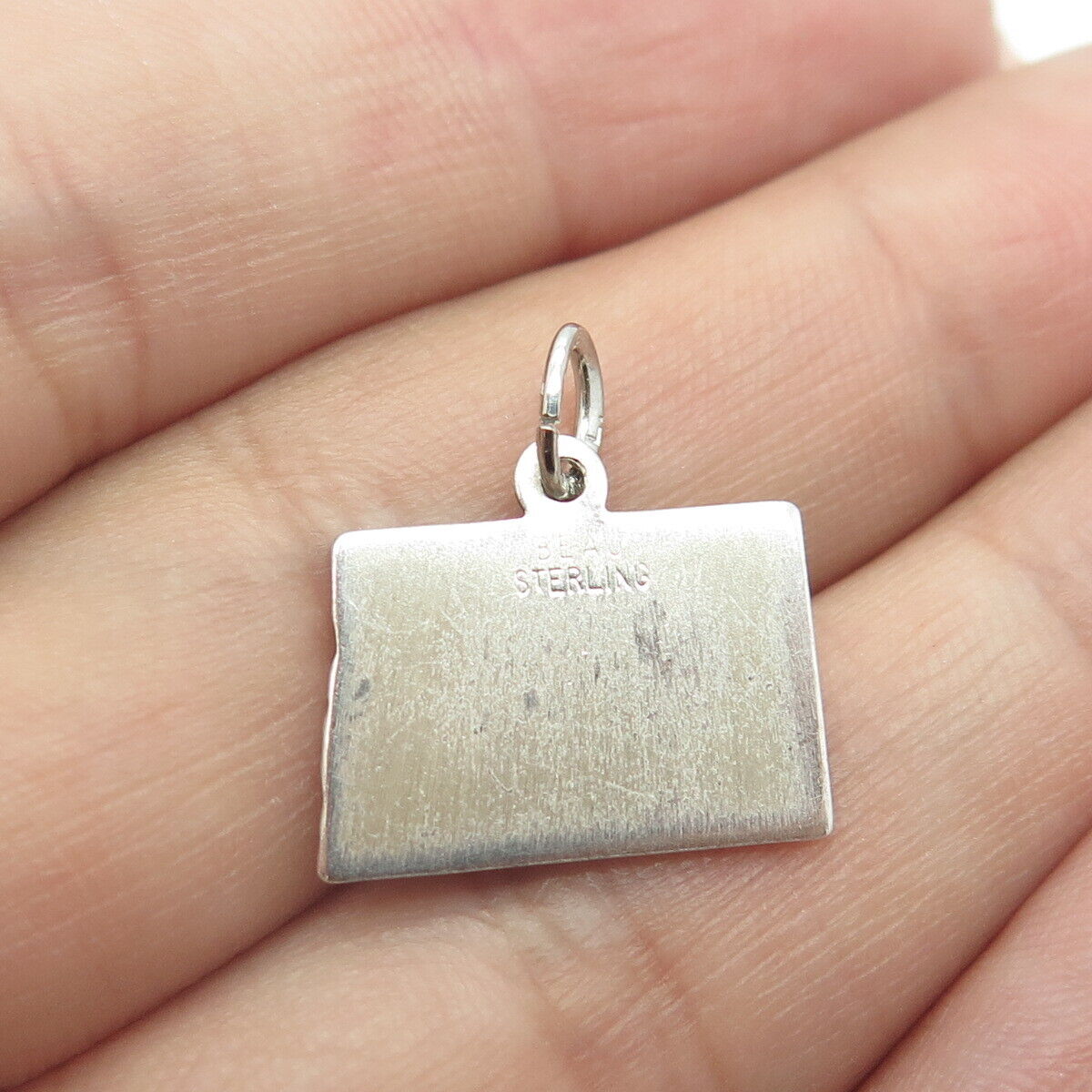 925 Sterling Silver Vintage Beau North Dakota State Oxidized Charm Pendant