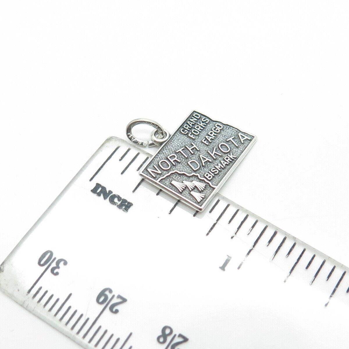 925 Sterling Silver Vintage Beau North Dakota State Oxidized Charm Pendant