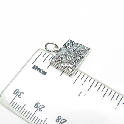 925 Sterling Silver Vintage Beau North Dakota State Oxidized Charm Pendant