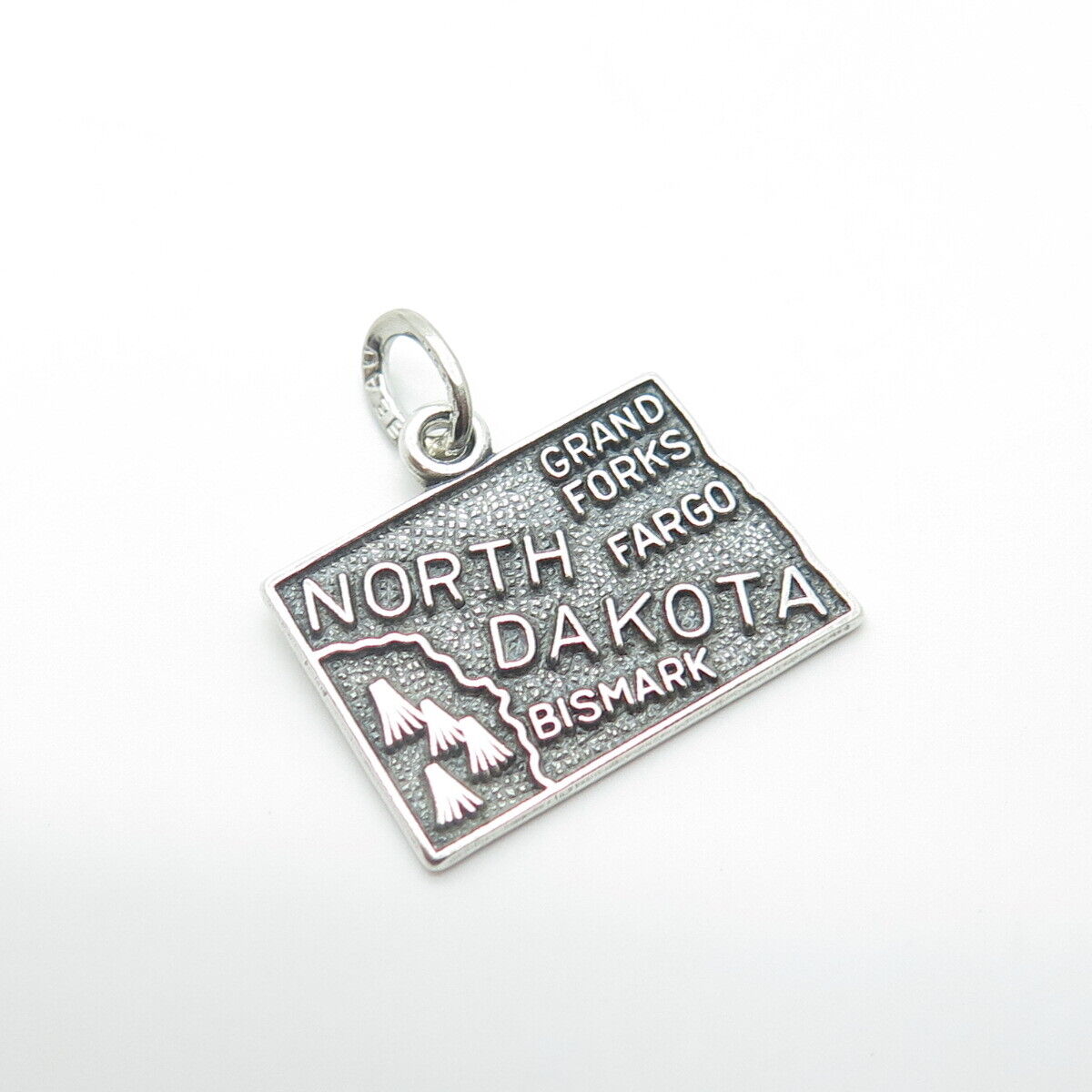 925 Sterling Silver Vintage Beau North Dakota State Oxidized Charm Pendant