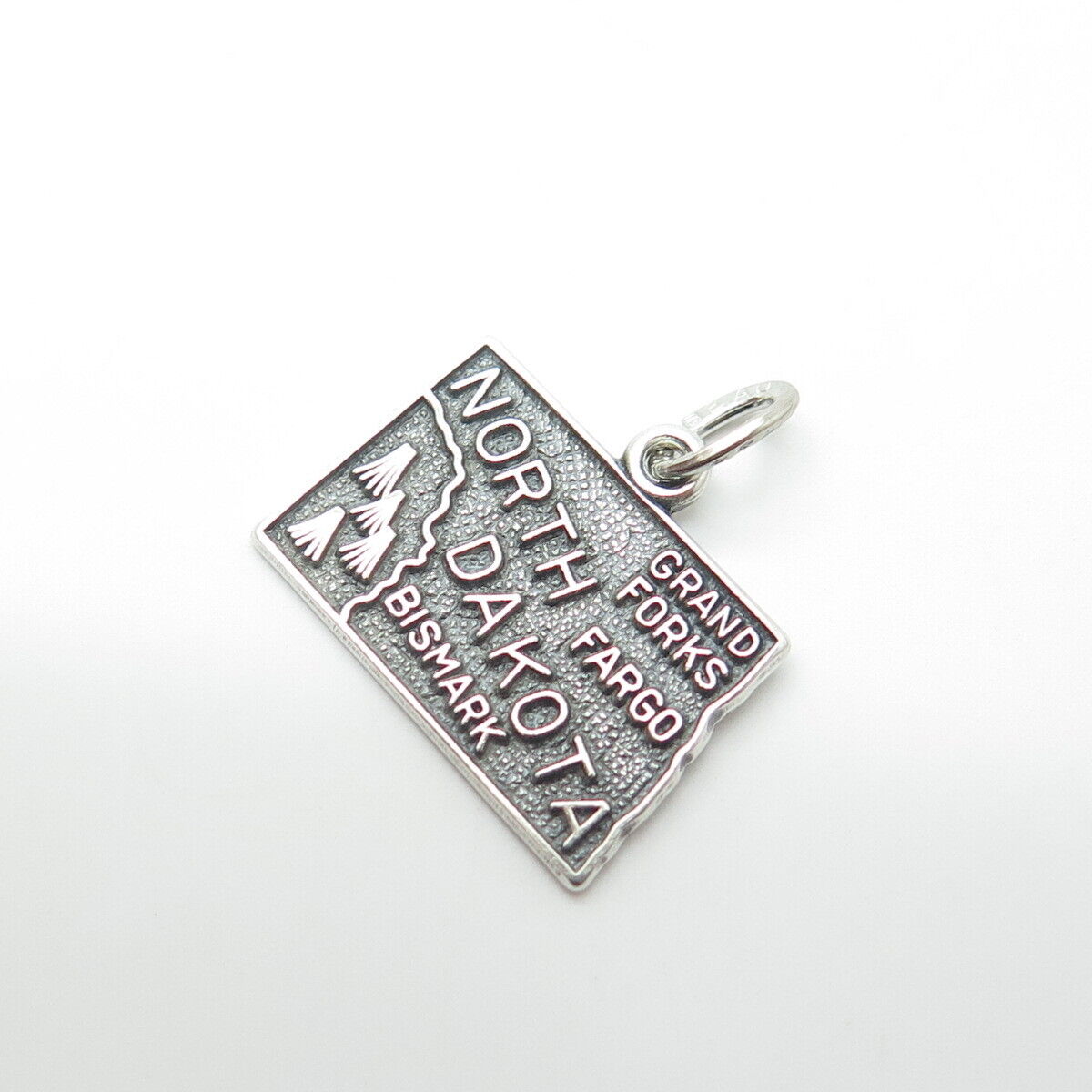 925 Sterling Silver Vintage Beau North Dakota State Oxidized Charm Pendant