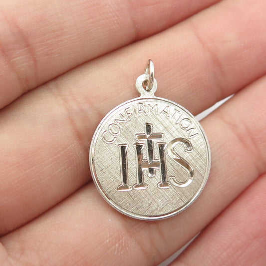 925 Sterling Silver Vintage Creed Confirmation Religious Round Charm Pendant