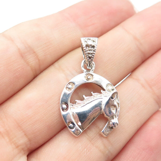 925 Sterling Silver Vintage Horse & Horseshoe For Good Luck Pendant