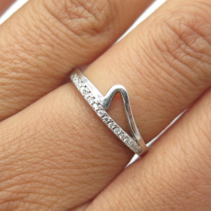 925 Sterling Silver White C Z Shark Fin Half-Eternity Stackable Ring Size 7