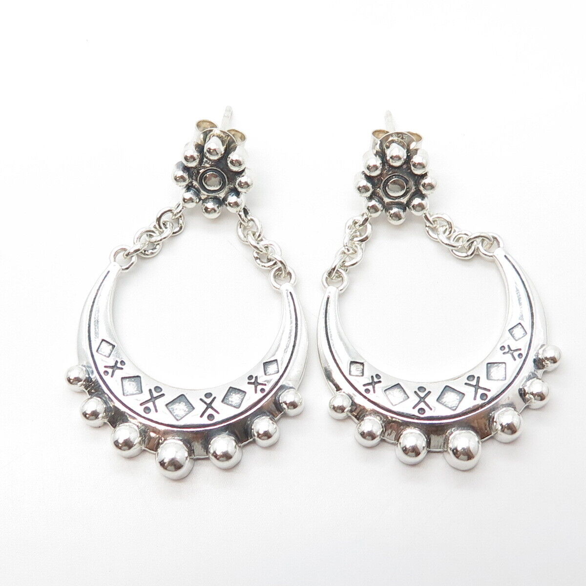 925 Sterling Silver Beaded Ethnic Dangling Earrings