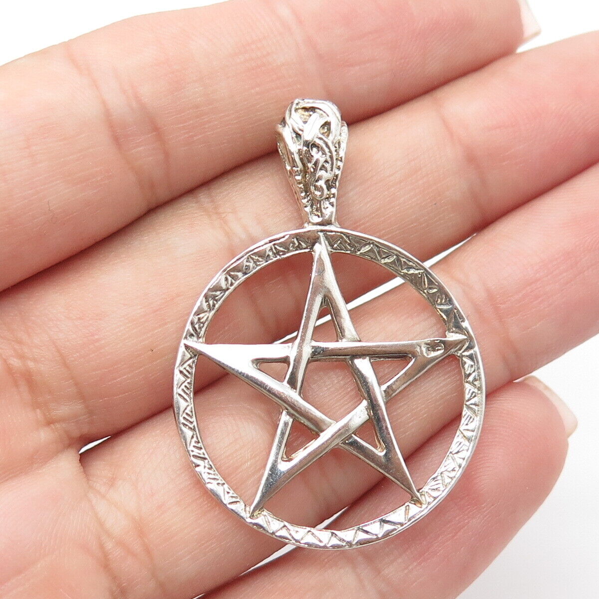 925 Sterling Silver Vintage Pentagram Star Pendant