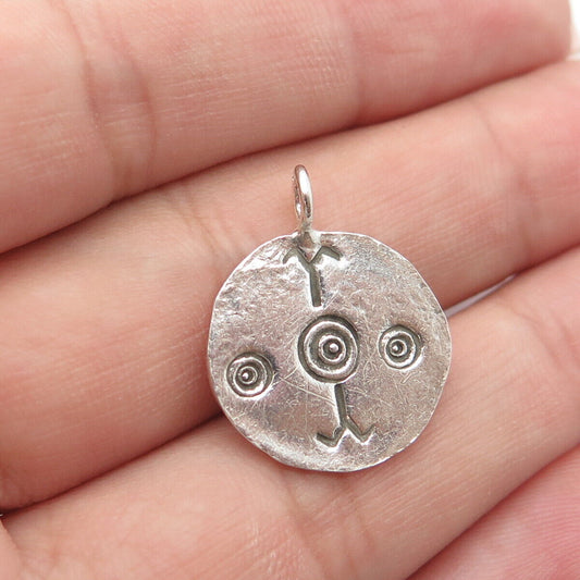 925 Sterling Silver Vintage Tribal Round Pendant