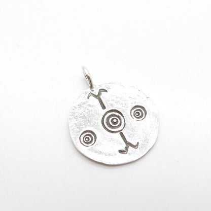 925 Sterling Silver Vintage Tribal Round Pendant