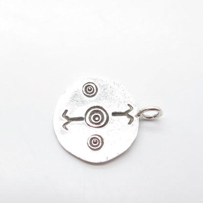 925 Sterling Silver Vintage Tribal Round Pendant