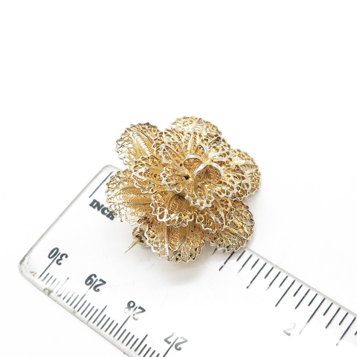 800 Silver Gold Plated Antique Art Deco Filigree Floral Pin Brooch