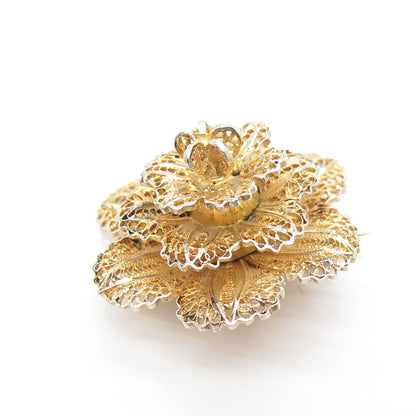 800 Silver Gold Plated Antique Art Deco Filigree Floral Pin Brooch