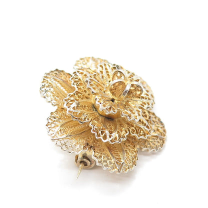 800 Silver Gold Plated Antique Art Deco Filigree Floral Pin Brooch