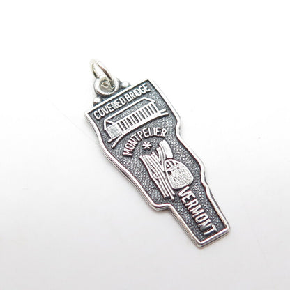 925 Sterling Silver Vintage Covered Bridge Montpelier Vermont State Map Pendant