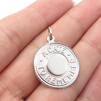 925 Sterling Silver Vintage Elco A Day To Remember Round Medal Pendant