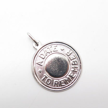 925 Sterling Silver Vintage Elco A Day To Remember Round Medal Pendant