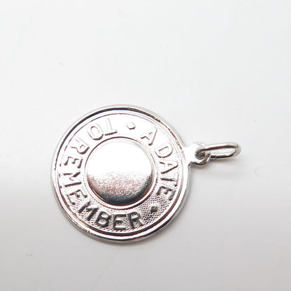 925 Sterling Silver Vintage Elco A Day To Remember Round Medal Pendant