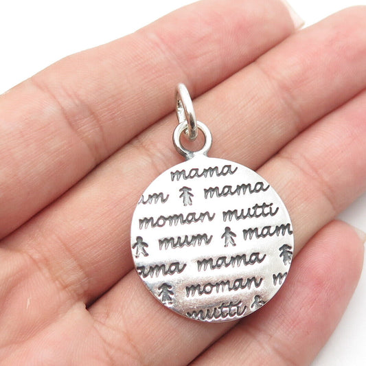 925 Sterling Silver Vintage "mama mama mama" Round Medal Pendant