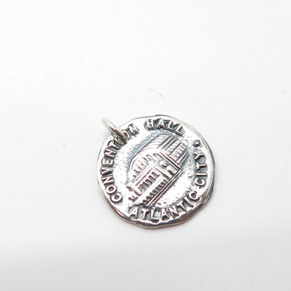 925 Sterling Silver Vintage Atlantic City Convention Hall Round Charm Pendant