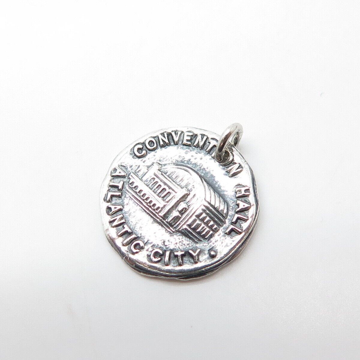 925 Sterling Silver Vintage Atlantic City Convention Hall Round Charm Pendant