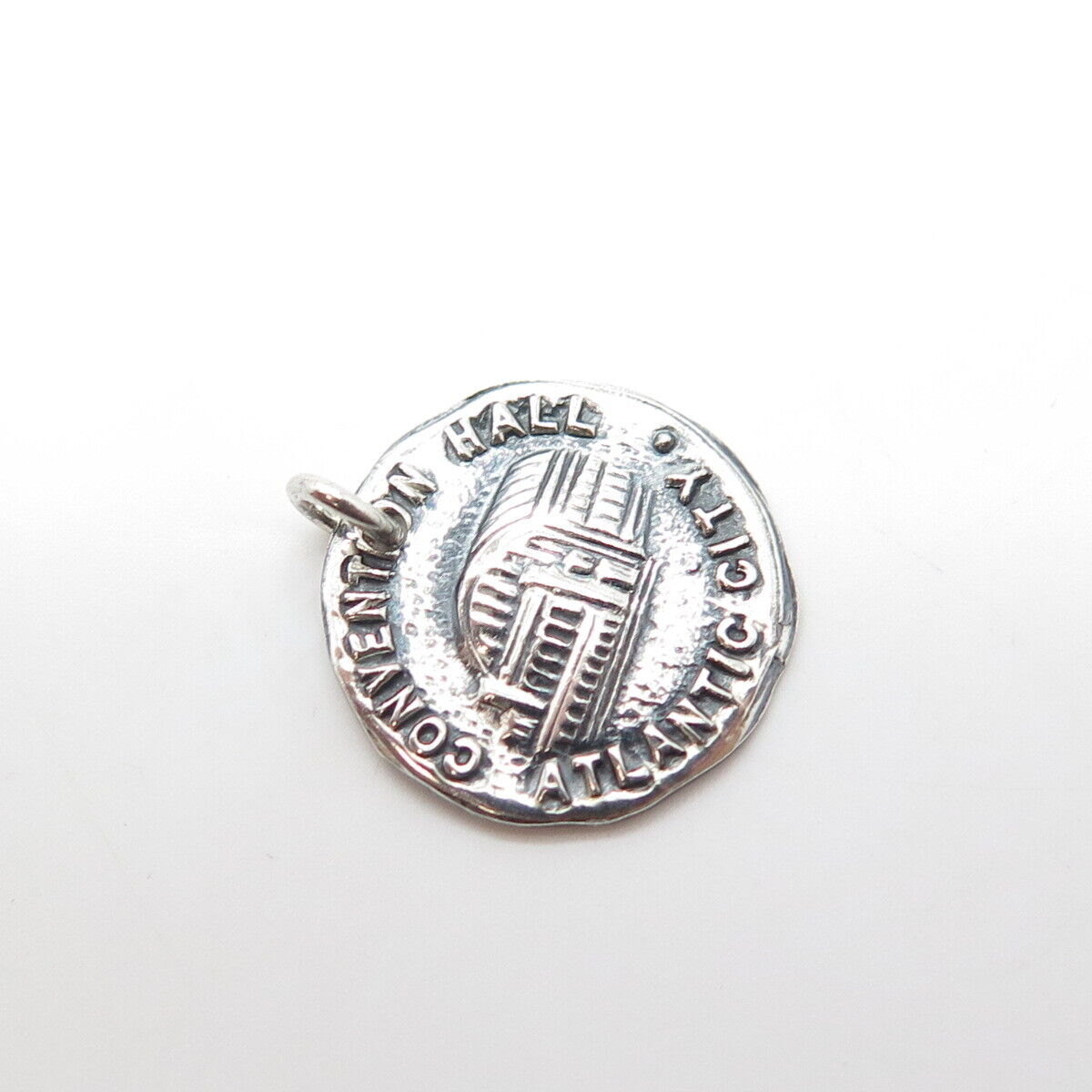 925 Sterling Silver Vintage Atlantic City Convention Hall Round Charm Pendant