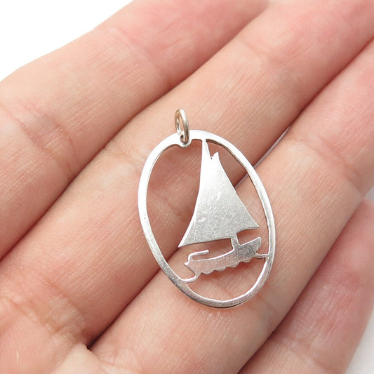 925 Sterling Silver Vintage Sailboat Oval Charm Pendant