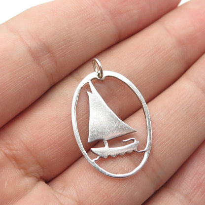 925 Sterling Silver Vintage Sailboat Oval Charm Pendant