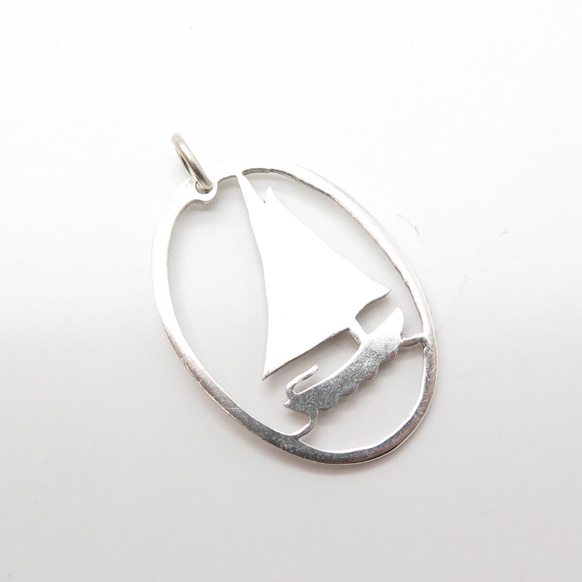 925 Sterling Silver Vintage Sailboat Oval Charm Pendant