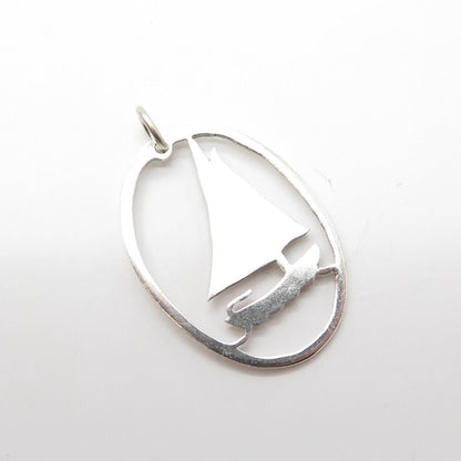 925 Sterling Silver Vintage Sailboat Oval Charm Pendant