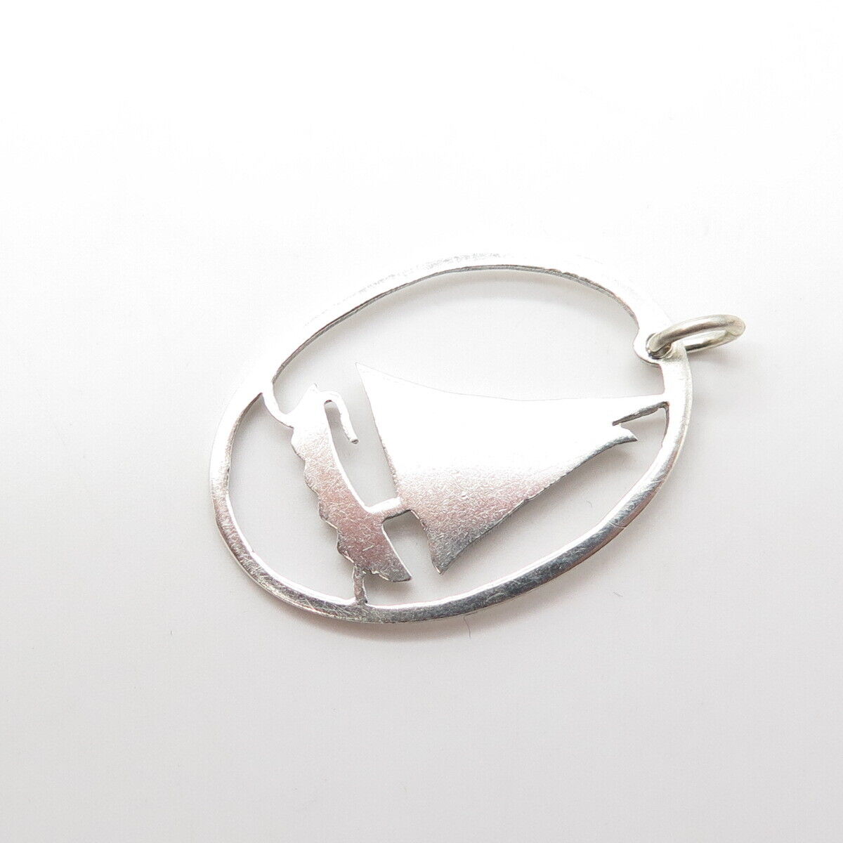 925 Sterling Silver Vintage Sailboat Oval Charm Pendant