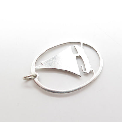 925 Sterling Silver Vintage Sailboat Oval Charm Pendant