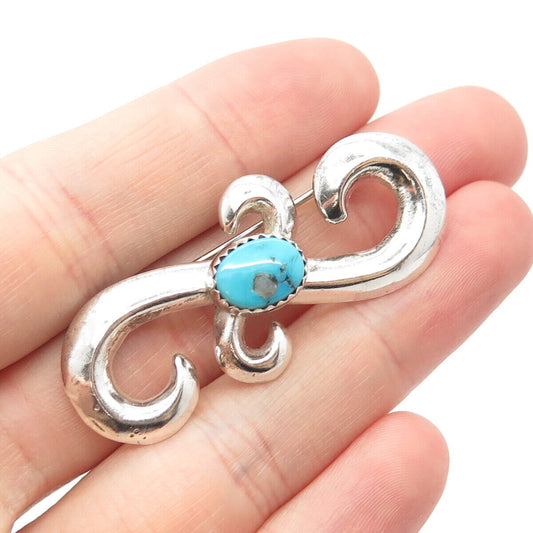 925 Sterling Silver Southwestern Real Turquoise Gem Snake Eye Tribal Pin Brooch