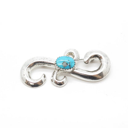 925 Sterling Silver Southwestern Real Turquoise Gem Snake Eye Tribal Pin Brooch