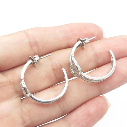 925 Sterling Silver Real White Diamond Hook & Eye Half-Hoop Drop Earrings