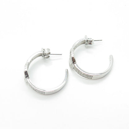 925 Sterling Silver Real White Diamond Hook & Eye Half-Hoop Drop Earrings