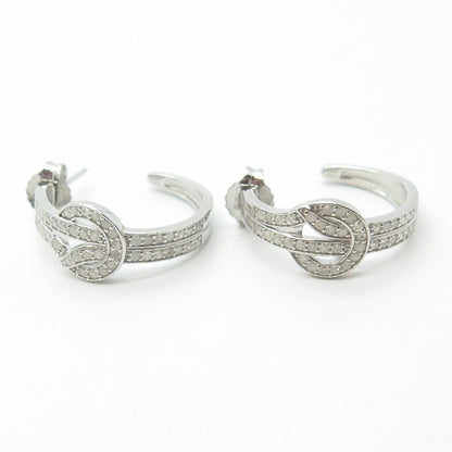 925 Sterling Silver Real White Diamond Hook & Eye Half-Hoop Drop Earrings