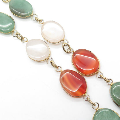 Gold Filled Vintage Real Agate Jade & Quartz Statement Chain Necklace 20"