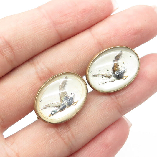 Gold Filled Antique Art Deco Pioneer Glass Goose Bullet Back Cufflinks