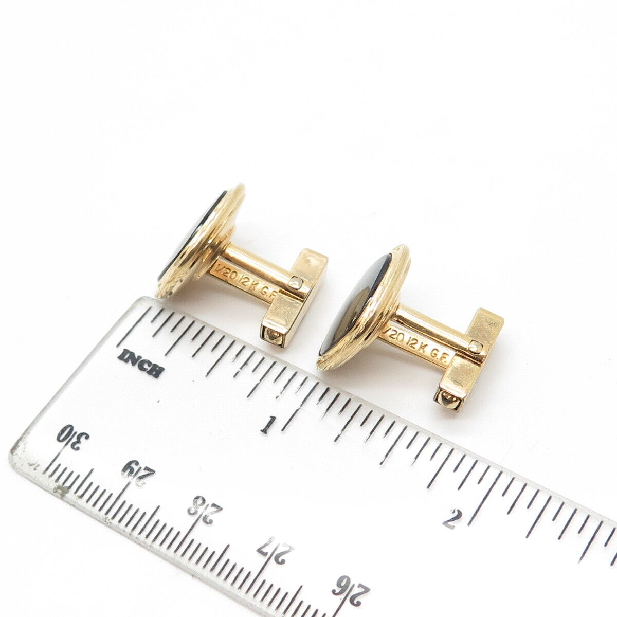 1/20 12K Gold Filled Antique Art Deco Anson Black Onyx Bullet Back Cufflinks